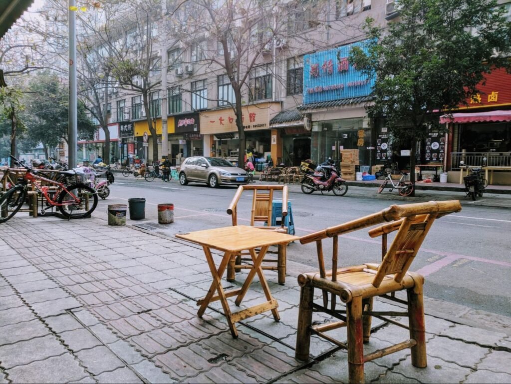 Bamboo furniture at a tea stall